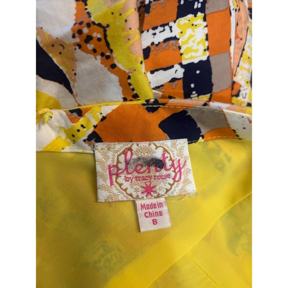 Plenty by Tracy Reese Abstract Print Sleeveless Dress Yellow Cocktail Sz 8 - Picture 7 of 7